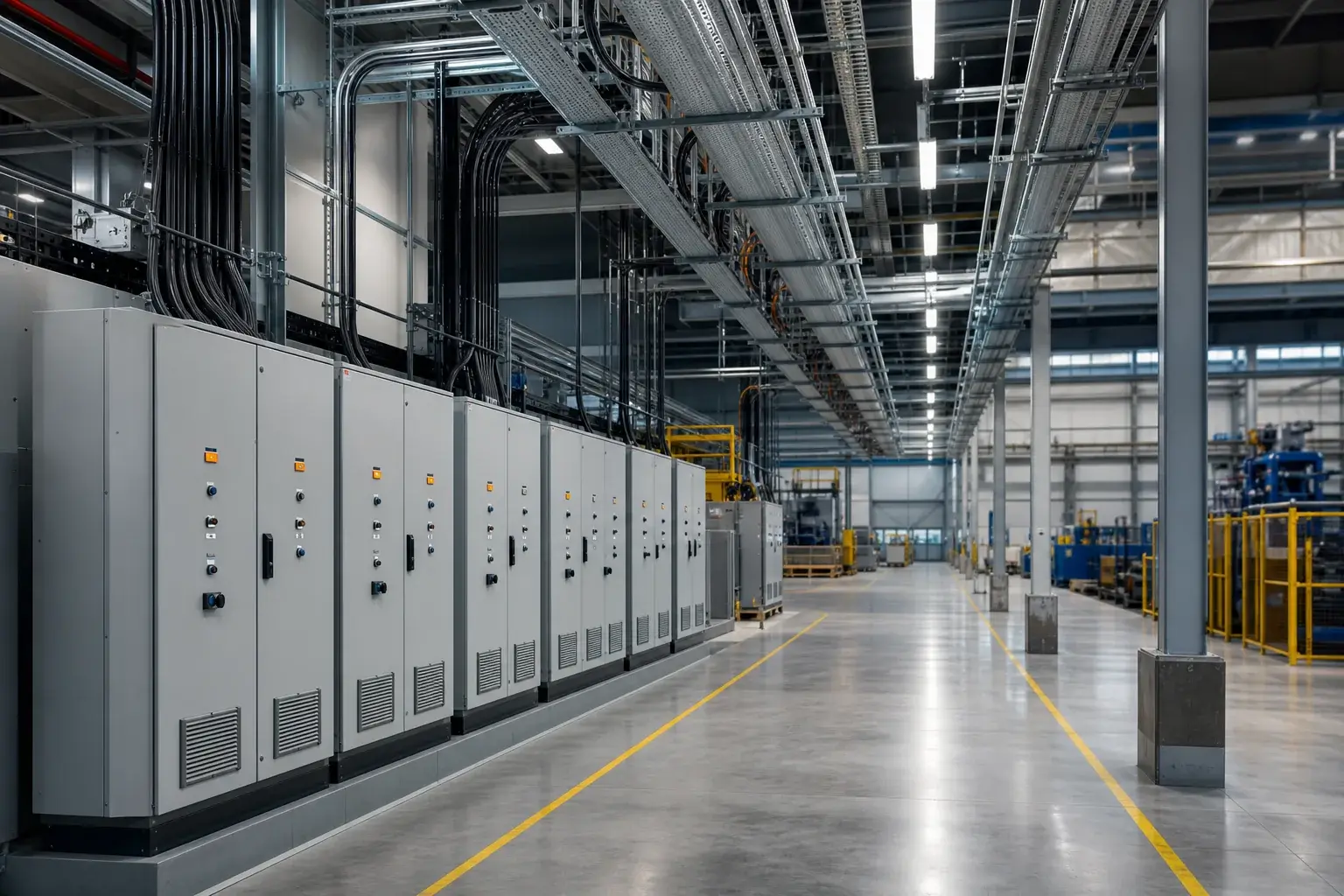 İstanbul fabrikasında düzenli elektrik panoları ve kablo tavaları